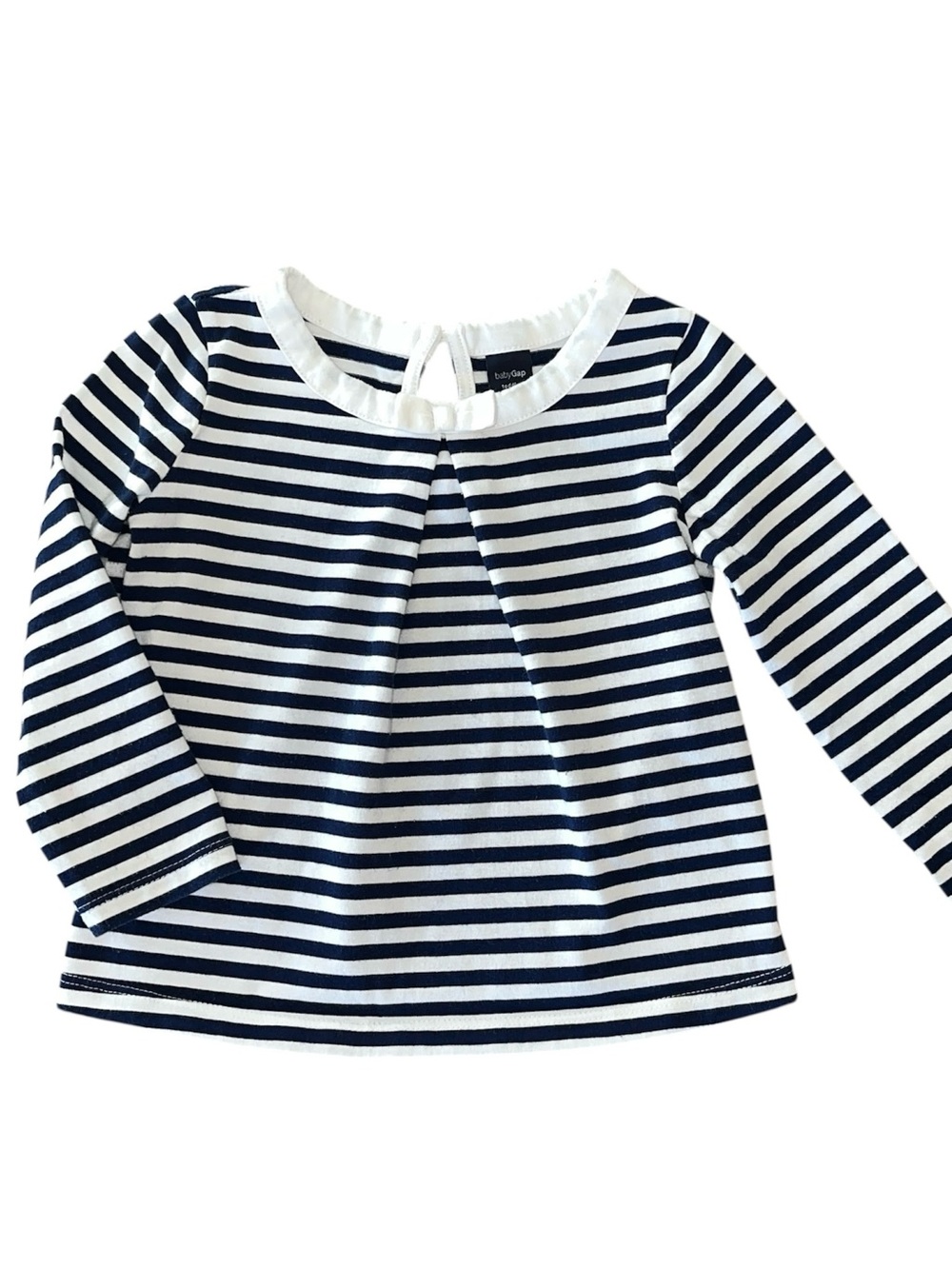 Baby Gap Nautical Coastal Preppy Navy Blue White Striped Pleated Bow Top 18-24M